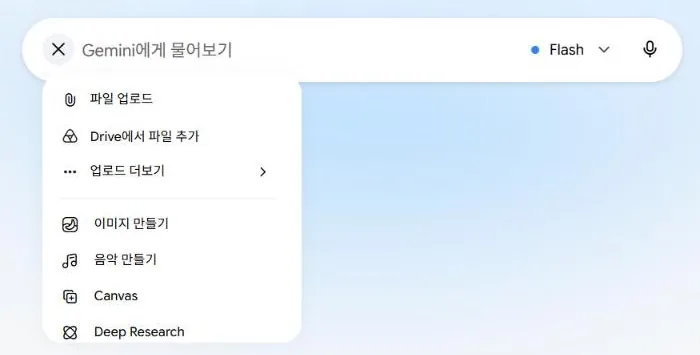 Gemini의 + 메뉴