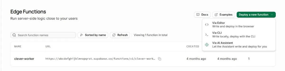 Deploy a new function 메뉴