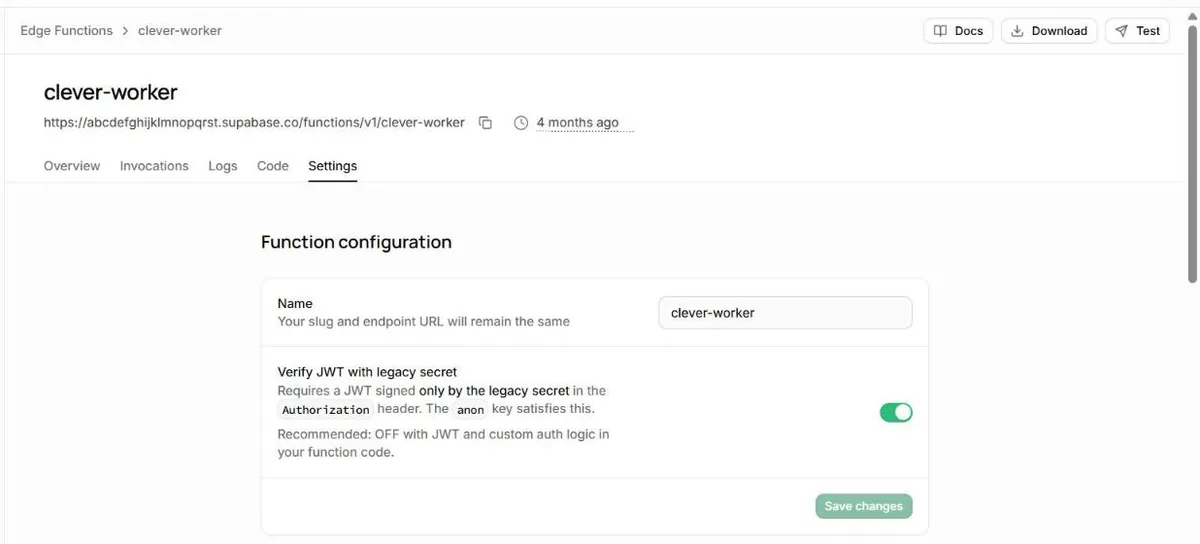 함수 설정의 Verify JWT