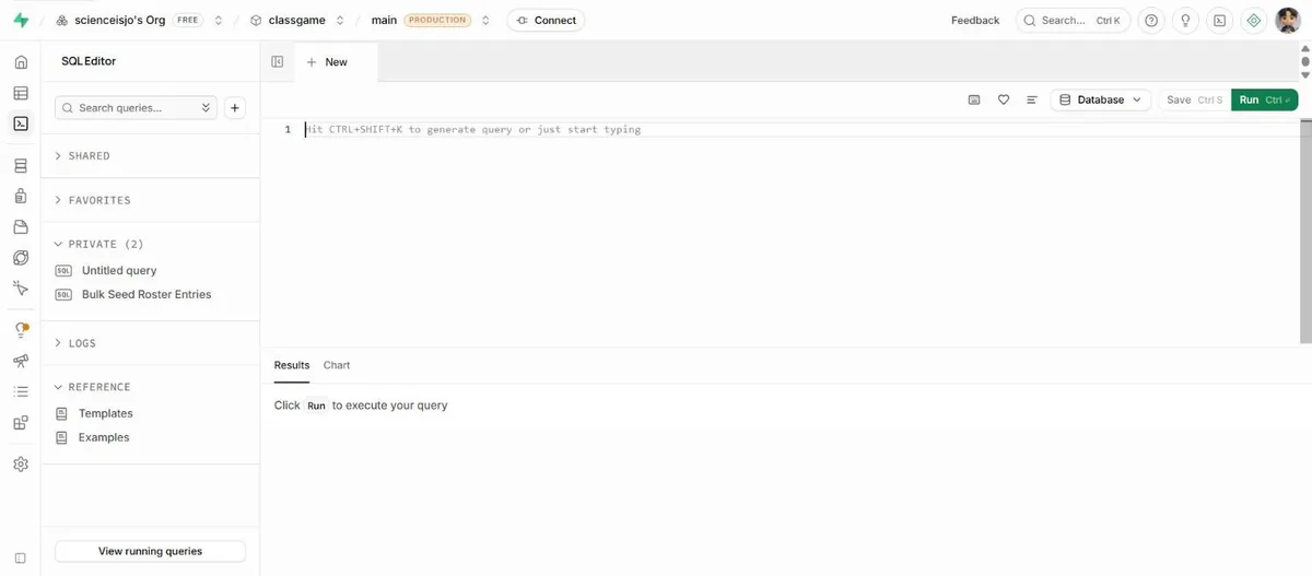 SQL Editor 새 쿼리